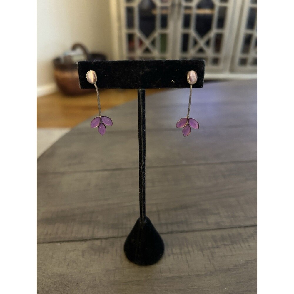 Pink Dangle Flower One Inch Post Earrings
